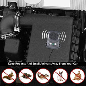 Angveirt Under Hood Animal Repeller Mice Rodent Repellent for Cars Auto Rodent Repellent Keep Mice Out of Car Wire Protection Rodent Repellent Ultrasonic for 12V 24V Car Battery - Grey