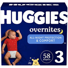 Load image into Gallery viewer, Overnight Diapers Size 3 (16-28 lbs), 58 Ct, Huggies Overnites Nighttime Baby Diapers

