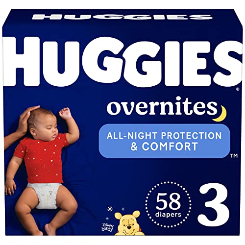 Overnight Diapers Size 3 (16-28 lbs), 58 Ct, Huggies Overnites Nighttime Baby Diapers