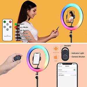 12" Selfie Ring Light with 63" Tripod Stand & 3 Phone Holder, LED Camera Ringlight with 48 RGB Colors Modes & Musical Rhythm Mode and 12 Brightness Dimmable for Makeup/Photography/Videos/Vlog/TikTok
