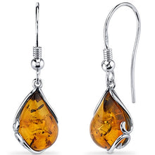 Load image into Gallery viewer, Baltic Amber Tear Drop Earrings Sterling Silver Cognac Color Fish Hook
