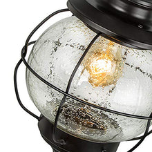 Load image into Gallery viewer, LALUZ Outdoor Hanging Lantern Porch Painted Black Metal with Clear Bubbled Glass Globe in Iron Cage Frame, 1-Light Light, 10.2&quot; Exterior Pendant Lighting for Garage
