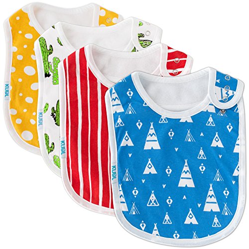 Baby Bibs Large Burpy Cloth 4 Pack Gift Set Soft Absorbent Feeding Reflux Drool Teething Bibs, Adjustable Snap Buttons, Funny Designs for Boys & Girls - Desert