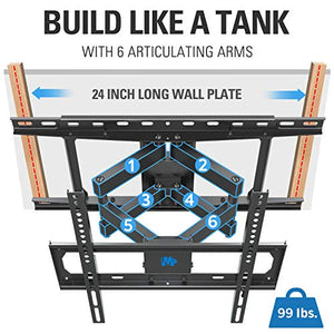Mounting Dream TV Mount Full Motion TV Wall Mounts for 26-55 Inch Flat Screen TV, Wall Mount TV Bracket with Dual Arms, Max VESA 400x400mm and 99 LBS, Fits 16", 18", 24" Studs MD2380-24K TV Mounts