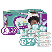 Load image into Gallery viewer, Diapers Size 6, 108 Count and Baby Wipes - Pampers Cruisers Disposable Baby Diapers, ONE Month Supply with Pampers Sensitive Water Baby Wipes, 12X Pop-Top Packs, 864 Count (Packaging May Vary)
