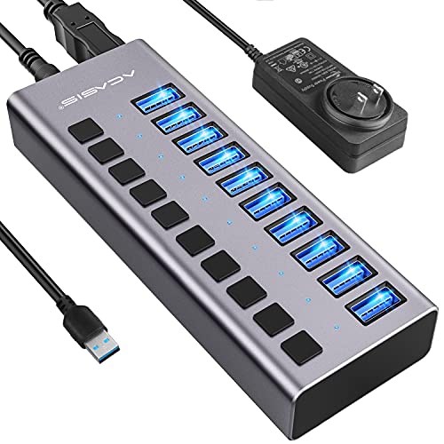 Powered USB Hub - ACASIS 10 Ports 48W USB 3.0 Data Hub - with Individual On/Off Switches and 12V/4A Power Adapter USB Hub 3.0 Splitter for Laptop, PC, Computer, Mobile HDD, Flash Drive and More