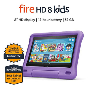 Fire HD 8 Kids tablet, 8" HD display, ages 3-7, 32 GB, includes a 1-year subscription to Amazon Kids+ content, Purple Kid-Proof Case, (2020 release)