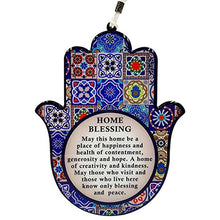Load image into Gallery viewer, TALISMAN4U Good Luck Hamsa Hand Wall Decor Home Blessing Multicolor Oriental Design Evil Eye Protection Amulet (English Blessing)
