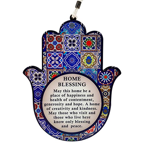 TALISMAN4U Good Luck Hamsa Hand Wall Decor Home Blessing Multicolor Oriental Design Evil Eye Protection Amulet (English Blessing)