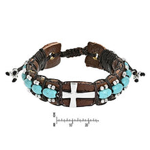 Load image into Gallery viewer, AeraVida Inspirational Cross w/Turquoise Stones Leather Chakra Cuff Bracelet

