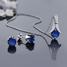 Load image into Gallery viewer, Gem Stone King 925 Sterling Silver Simulated Sapphire Pendant Necklace and Earrings Set 2.40 Cttw Round with 18 Inch Silver Chain
