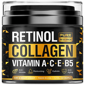 Collagen & Retinol Cream - Anti Aging Cream Face Moisturizer w/ Hyaluronic Acid - Anti Wrinkle Day & Night Retinol Face Cream - 1.7 oz