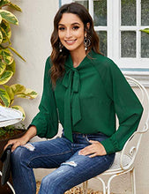 Load image into Gallery viewer, ACEVOG Women Polka Dot Blouse Bow Neck Tie Tops Long Sleeve Casual Button Shirts Black and White 2020 Medium Petite
