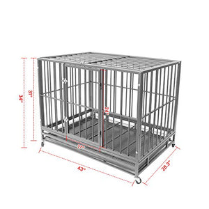 Polar Aurora Pet Dog Cage Heavy Duty Strong Metal Crate Kennel Playpen w/Lockable 4 Wheels&Tray (42, Grey)