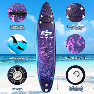 Goplus Inflatable Stand up Paddle Board Surfboard SUP Board with Adjustable Paddle Carry Bag Manual Pump Repair Kit Removable Fin for All Skill Levels, 6" Thick (Purple, 11FT)