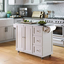 Load image into Gallery viewer, Homestyles Kitchen Cart with Stainless Steel Metal Top Rolling Mobile Kitchen Island with Storage and Towel Rack 54 Inch Width Off White
