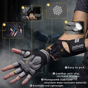 SIMARI Workout Gloves Men Women Full Finger Weight Lifting Gloves with Wrist Support for Gym Exercise Fitness Training Lifts Made of Microfiber and Spandex Fiber SMRG902