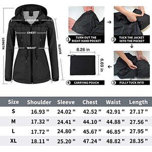 sunseen Women's Outdoor Waterproof Raincoat Packable Lightweight Rain Jacket Hooded Outerwear Trench Coat Travel Windbreaker (Grey, XL)