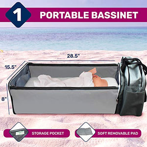 Scuddles 3-1 Portable Bassinet for Baby - Foldable Baby Bed - Travel Bassinet Functions As Diaper Bag And Changing Station - Easy Folding For Travel