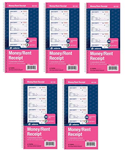 Adams Money and Rent Receipt Book, 2-Part Carbonless, 5-1/4