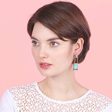 Load image into Gallery viewer, BONALUNA Bohemian Wood And Marble Effect Oblong Shaped Drop Statement Earrings (TURQUOISE)
