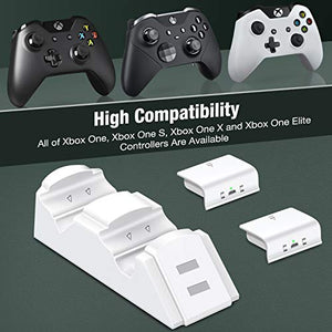 Controller Charger for Xbox one, Controller Charging Station Compatible with Xbox One/One X/One S/One Elite, Dual Charging Dock with 2 x 1200mAh Rechargeable Battery Packs-White