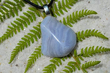 Load image into Gallery viewer, Pretty Blue Lace Agate Stone on a Leather Cord Necklace
