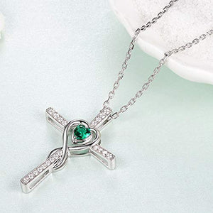 Green Emerald Jewelry for Women Teen Girls Birthday Gifts Necklace for Mom Wife Love Heart Pendant Daughter Grandma Mother in Law Sterling Silver Infinity Necklace Gifts for Her Anniversary