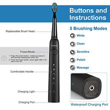 Load image into Gallery viewer, Electric Toothbrush, Sonic Rechargeable Eletronic Toothbrushes for Adults, Electronic Toothbrush with 2 Waterproof Replacement Brush Heads Power Clean as Dentist, Black
