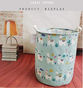 LEELI laundry Hamper with Handles-Collapsible Canvas Basket for Storage Bin,Kids Room,Home Organizer,Nursery Storage,Baby Hamper,19.7×15.7 (llama&alpaca)