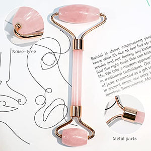Jade Roller & Gua Sha, Face Roller, Facial Beauty Roller Skin Care Tools, BAIMEI Rose Quartz Massager for Face, Eyes, Neck, Body Muscle Relaxing and Relieve Fine Lines and Wrinkles