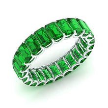 Load image into Gallery viewer, Diamondere Natural and Certified Emerald Wedding Ring in 14K White Gold | 6.25 Carat Emerald Cut Full Eternity Stackable Band Size 5
