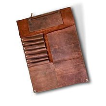 Load image into Gallery viewer, Large Handmade Leather Knife Roll - 11 Pocket Knife Bag with Buckle
