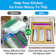 Load image into Gallery viewer, GoHoKi Ziplock Bag Storage Organizer for Kitchen Drawer, Bamboo Food Storage Ziploc Bags Baggie Organizer, Plastic Bag Holder Organizer and Dispenser for Sandwich Gallon Snack Quart Bag
