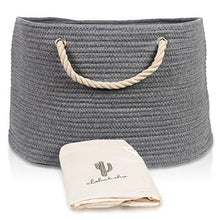 Load image into Gallery viewer, XXL Extra Large Cotton Rope Basket with Exclusive Laundry Bag: Wide Storage Organizer for Living Room, Blankets, Sofa Throws, Nursery, Baby Kids Toys, Playroom: 20&quot; x 14&quot; Hand Woven Hamper (Grey)
