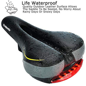 Comfortable Men Women Bike Seat - DAWAY C66 Foam Padded Leather Road Mountain Bicycle Saddle Cushion with Taillight, Waterproof, Soft, Breathable, Fit MTB, Most Bikes, for Everyone