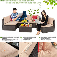 Load image into Gallery viewer, Vongrasig 6 Piece Small Patio Furniture Sets, Outdoor Sectional Sofa All Weather PE Wicker Patio Sofa Couch Garden Backyard Conversation Set with Glass Table,Beige Cushions and Red Pillows (Beige)
