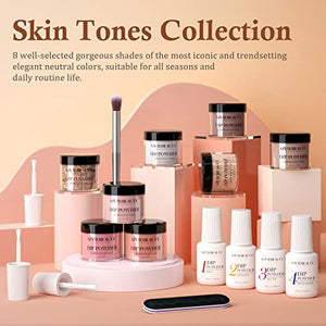 AZUREBEAUTY 17Pcs Dip Powder Nail Kit Starter Nude Skin Tones Champagne Glitter Pink Neutral Acrylic Dipping Powder Liquid Set with Base/Top Coat for French Nail Art Manicure Beginner Party Gift