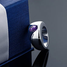 Load image into Gallery viewer, Gem Stone King 1.50 Ct Oval Checkerboard Purple VS Amethyst 925 Sterling Silver Men&#39;s Solitaire Ring (Size 13)
