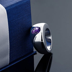 Gem Stone King 1.50 Ct Oval Checkerboard Purple VS Amethyst 925 Sterling Silver Men's Solitaire Ring (Size 13)