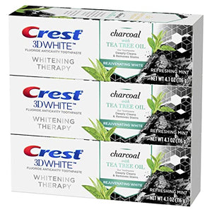 Crest Charcoal 3D White Toothpaste, Whitening Therapy, with Tea Tree Oil, Refreshing Mint flavor, 4.1 oz, Pack of 3