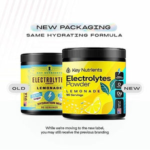 KEY NUTRIENTS Electrolytes Powder No Sugar - Refreshing Lemonade Electrolyte Drink Mix - Hydration Powder - No Calories, Gluten Free - Powder and Packets (20, 40 or 90 Servings)
