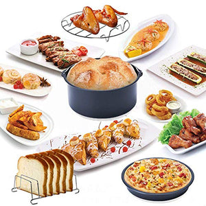 11PCS Air-Fryer-Accessories with Recipe-Cookbook-Liners, Non-stick Barrel/Pan + Metal Holder + Multi-Purpose Rack +Baking Mat