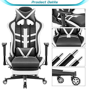 Homall Executive Desk Footrest Computer Swivel Office Headrest and Lumbar Support Ergonomic High-Back Racing Chair, Black/White