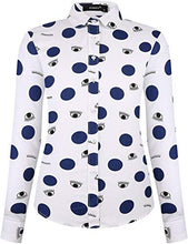 Load image into Gallery viewer, SPAREE Women&#39;s Tops Casual Blouses Long Sleeve Work Button Up Dress Shirts, (Small, Big Polka Dot Navy Blue)
