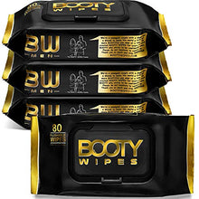 Load image into Gallery viewer, BOOTY WIPES for Men - 320 Flushable Wet Wipes for Adults, Man Wipes (320 Wipes Total - 4 Flip-Top Packs of 80) Infused with Vitamin-E &amp; Aloe
