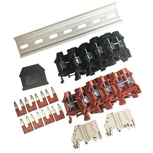 Dinkle Assembly Kit DK10N Red/Black 10 Gang with Jumpers DIN Rail Terminal Blocks, 6-20 AWG, 60 Amp, 600 Volt