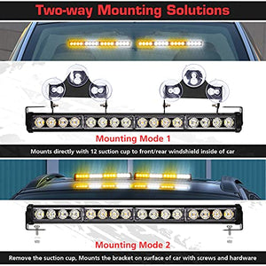Linkitom 2 In 1 Emergency LED Traffic Advisor Strobe Light Bar, 23 Flash Patterns 32LED Interior Safety Warning Hazard Flashing Lights for Roof/Dash/Front/Rear Windshield (Amber/White)