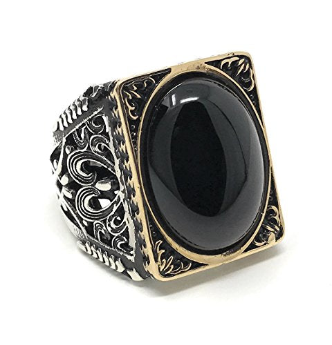 KAR 925K Stamped Sterling Silver Black Onyx Large Men's Ring I1O Gift for Him (12.25)