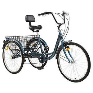 Sibosen Adult Tricycles for Women/Men, 7 Speed Adult Mountain Bikes Tricycles 24 Inch 3 Wheeled Mountain Trike Bicycles w/Carbon Steel Low Step-Through Frame Folding Basket - USA Warehouse Delivery